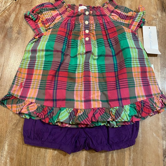 Ralph Lauren Other - Ralph Lauren 6 Month Plaid Top with Purple Eyelet Bottoms